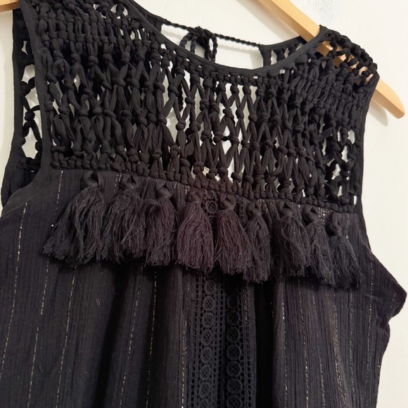 Anthropologie Abilene Maxi Crochet Fringe Tassel Black Dress Small - Picture 7 of 16